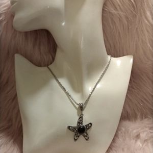 NEW By The Sea Starfish Pendant Necklace in Silvertone and Black!